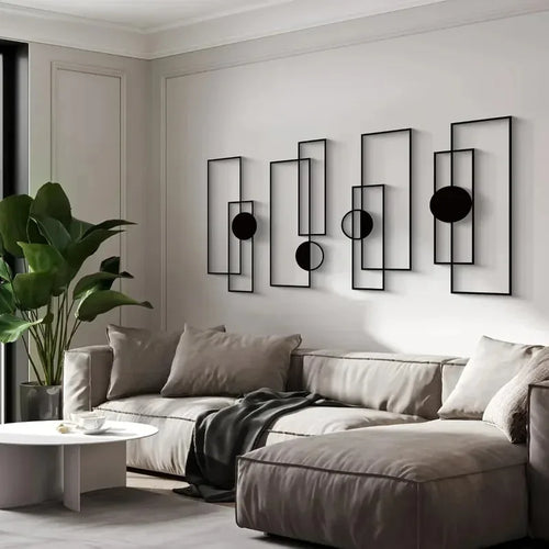 4-Piece Fashion-Themed Metal Wall Art Set, Abstract Single Line Geometric Sculptures, Indoor Elegant Minimalist Hanging Artwork