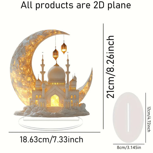 2D Acrylic Crescent Castle Ornament Ramadan Festival Decoration Eid Al-Fitr Mubarak Islamic Table Sign Home Party Events Decor
